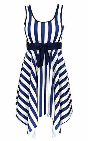 vertical stripe swimsuit for apple plus size